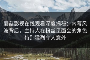 蘑菇影视在线观看深度揭秘：内幕风波背后，主持人在粉丝见面会的角色特别猛烈令人意外