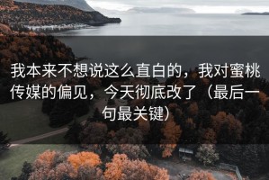 我本来不想说这么直白的，我对蜜桃传媒的偏见，今天彻底改了（最后一句最关键）