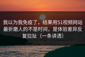 我以为我免疫了，结果用51视频网站最折磨人的不是时间，是体验差异反复拉扯（一条讲透）